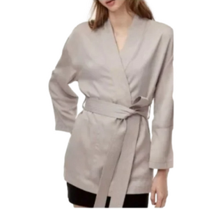 55. Aritzia XXS SUNDAY BEST Igbo Robe Neutral Belted Lyocell Jacket Stone